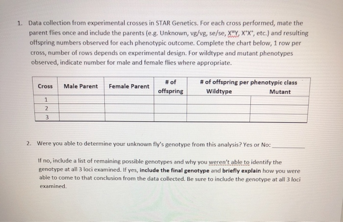 1 Data Collection From Experimental Crosses In Star Chegg Com