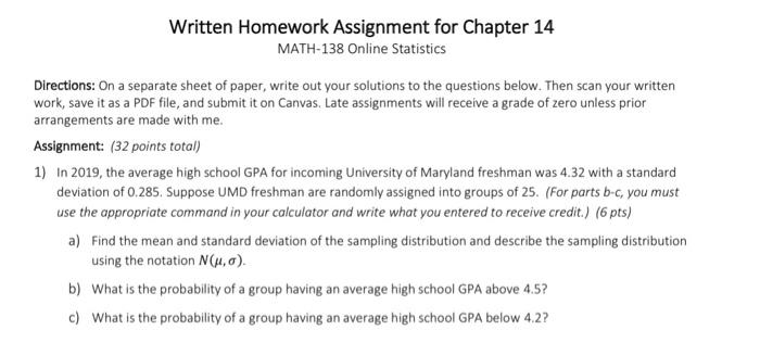 Solved Written Homework Assignment for Chapter 14 MATH-138 | Chegg.com