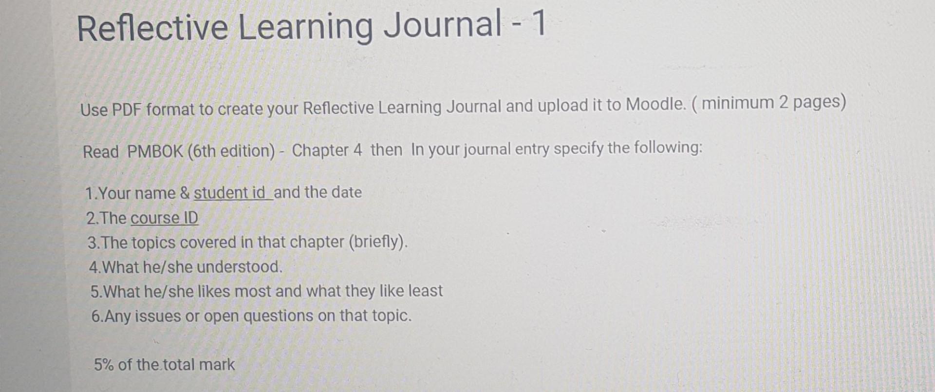 Solved Reflective Learning Journal - 1 Use PDF Format To | Chegg.com