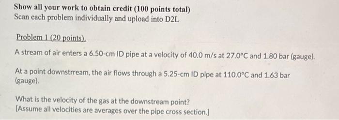 Solved Show all your work to obtain credit ( 100 points | Chegg.com