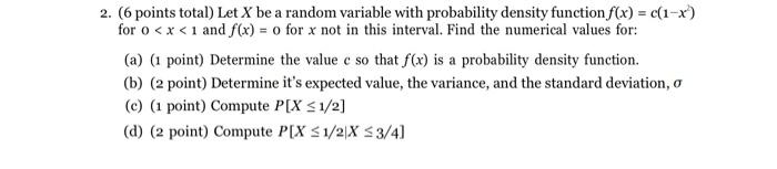 Solved 2. (6 points total) Let X be a random variable with | Chegg.com