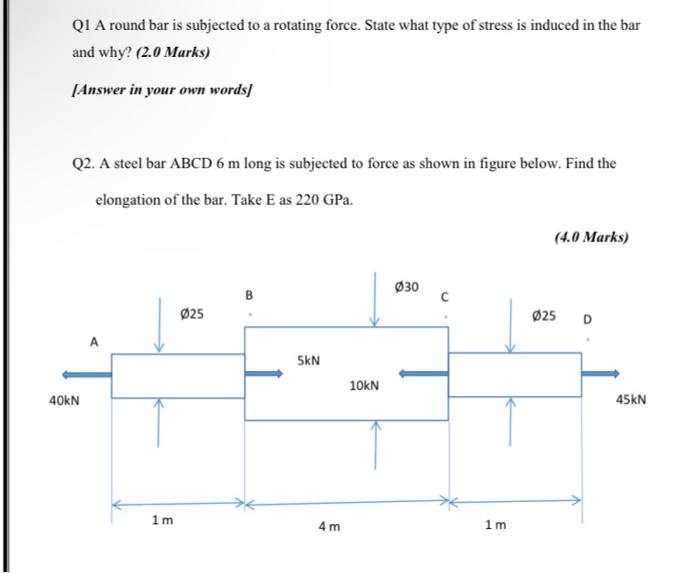 Solved QI A round bar is subjected to a rotating force. | Chegg.com