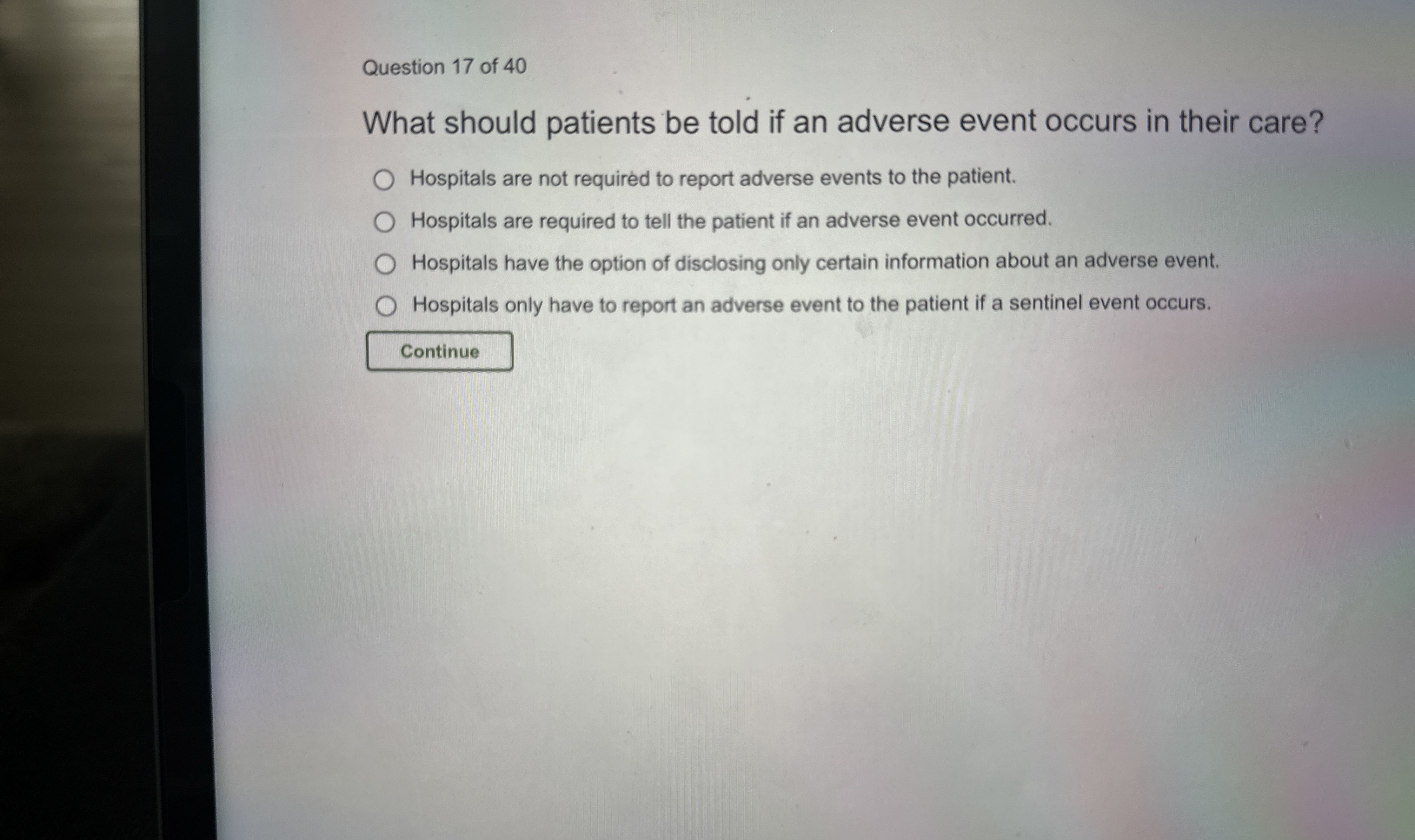 Solved Question 17 ﻿of 40What should patients be told if an 