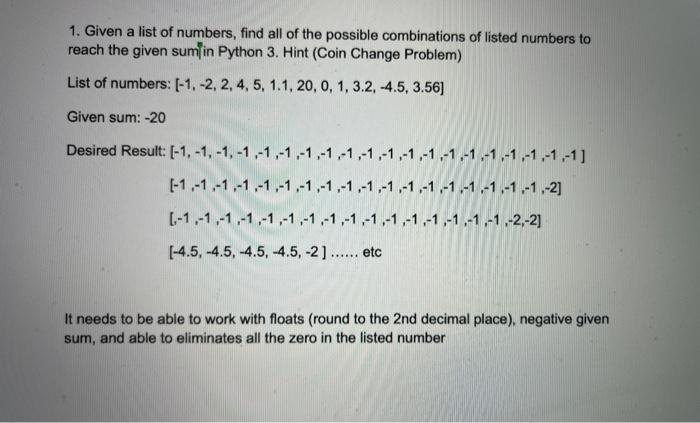 Solved 1. Given a list of numbers, find all of the possible | Chegg.com