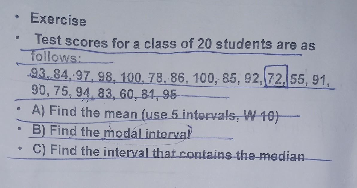 Solved - Exercise Test scores for a class of 20 students are | Chegg.com