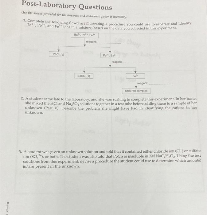 Solved Post-Laboratory Questions Use the spaces provided for