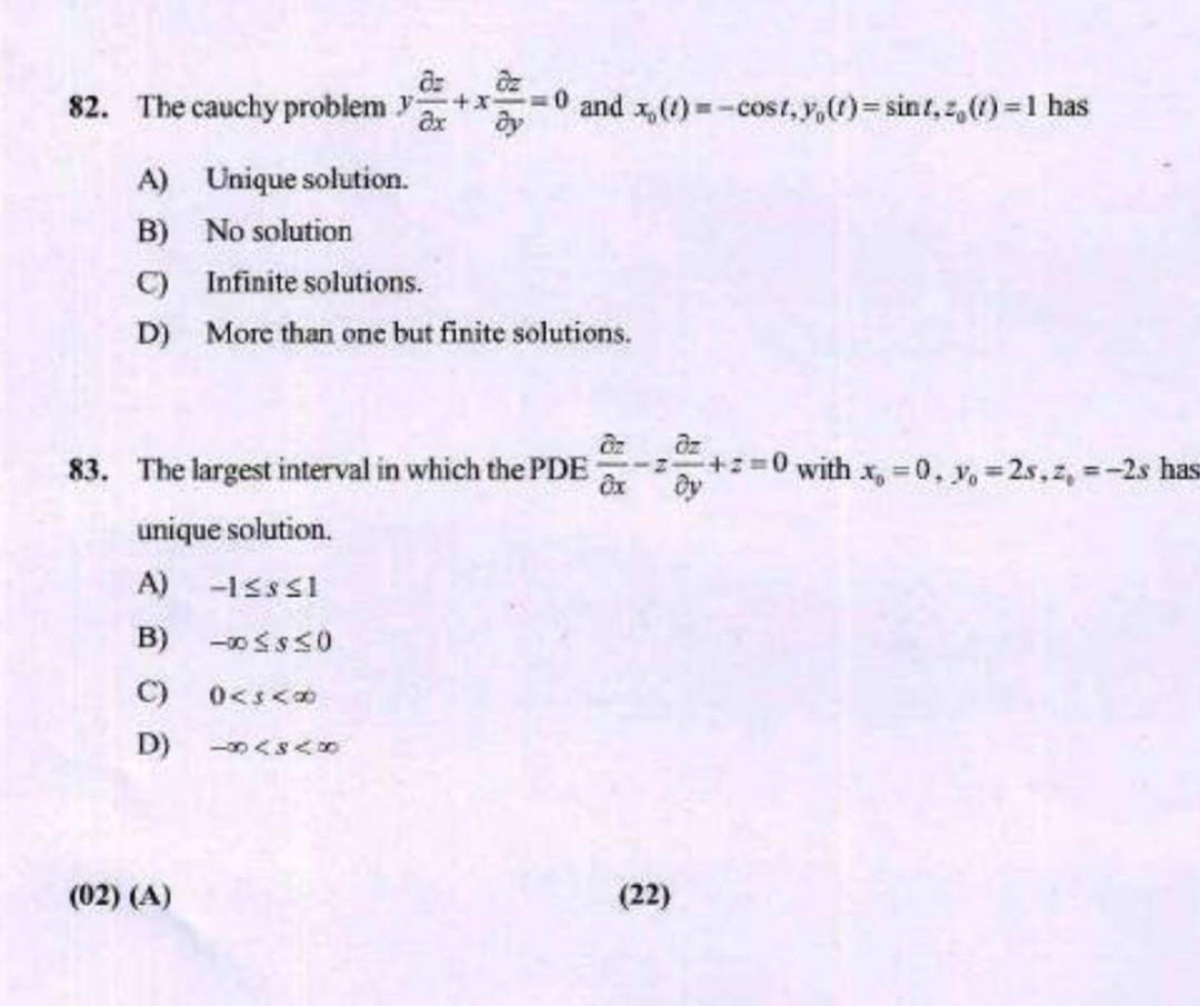 Solved 82. The cauchy problem y∂x∂z+x∂y∂z=0 and | Chegg.com