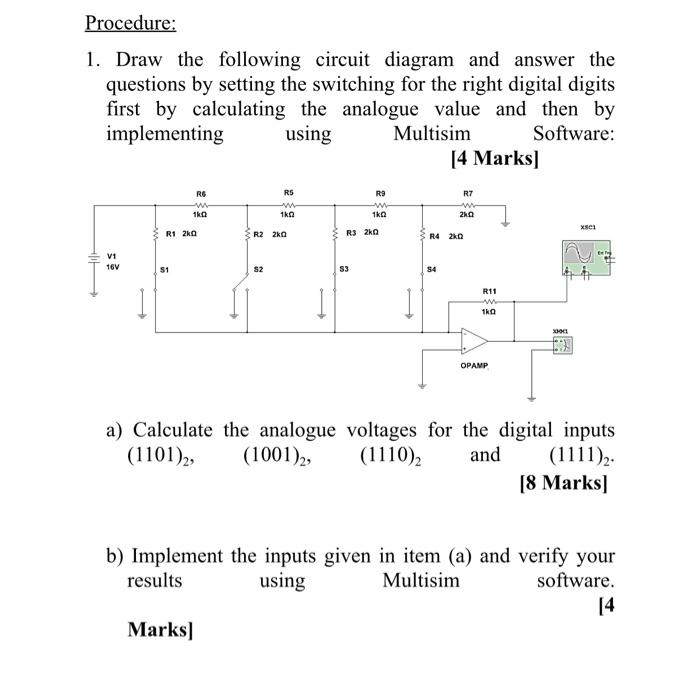 Solved Procedure: 1. Draw the following circuit diagram and | Chegg.com