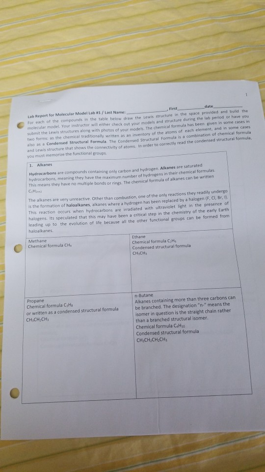 Solved Lab Report for Molecular Model Lab 1 /Last Name: | Chegg.com