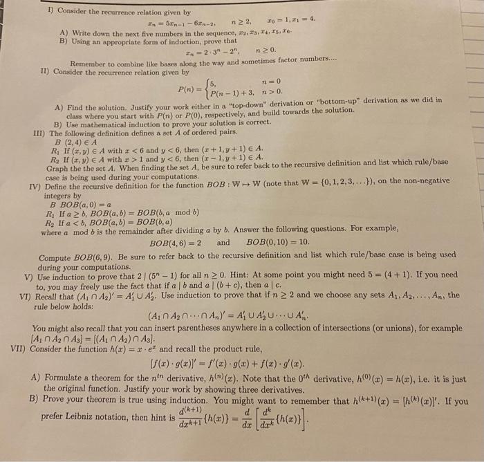 Solved n 20 n=0 1) Consider the recurrence relation given by | Chegg.com