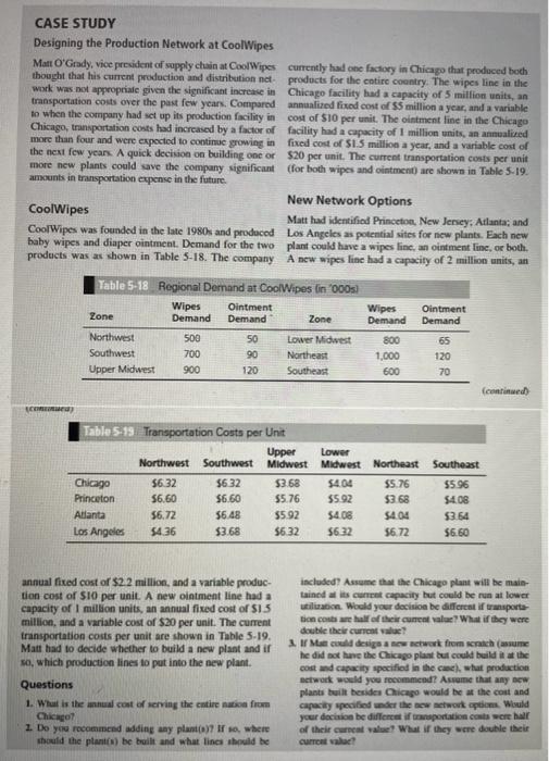 Solved CASE STUDY Designing the Production Network at | Chegg.com