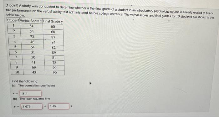 Solved (1 point) A study was conducted to detemine whether a | Chegg.com