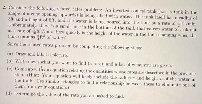 Solved 2. Consider the following related rates problem: An | Chegg.com