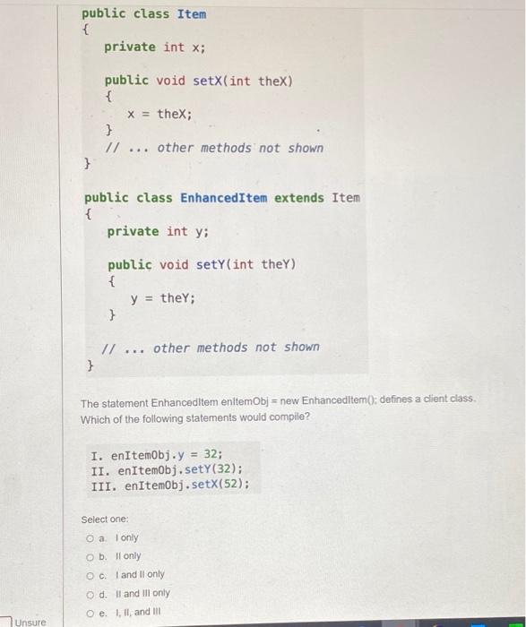 Solved public class Item { private int x; public void | Chegg.com