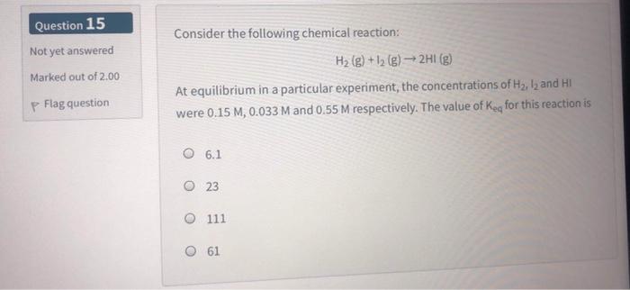 Solved Question 15 Consider the following chemical reaction: | Chegg.com