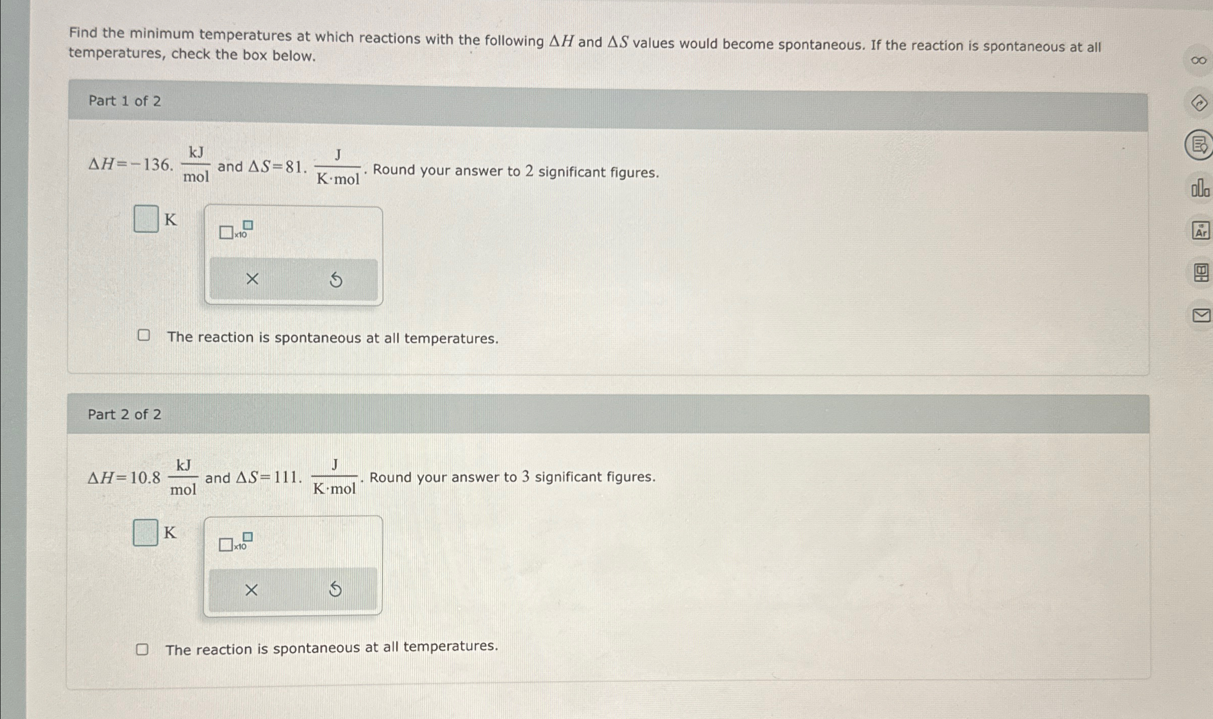 Solved Find the minimum temperatures at which reactions with | Chegg.com