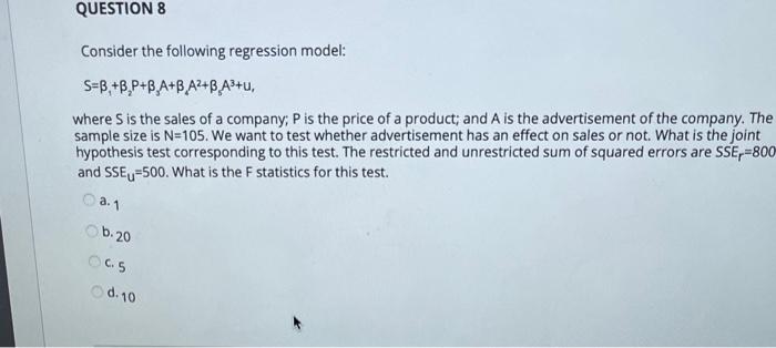 Solved Consider The Following Regression Model: | Chegg.com