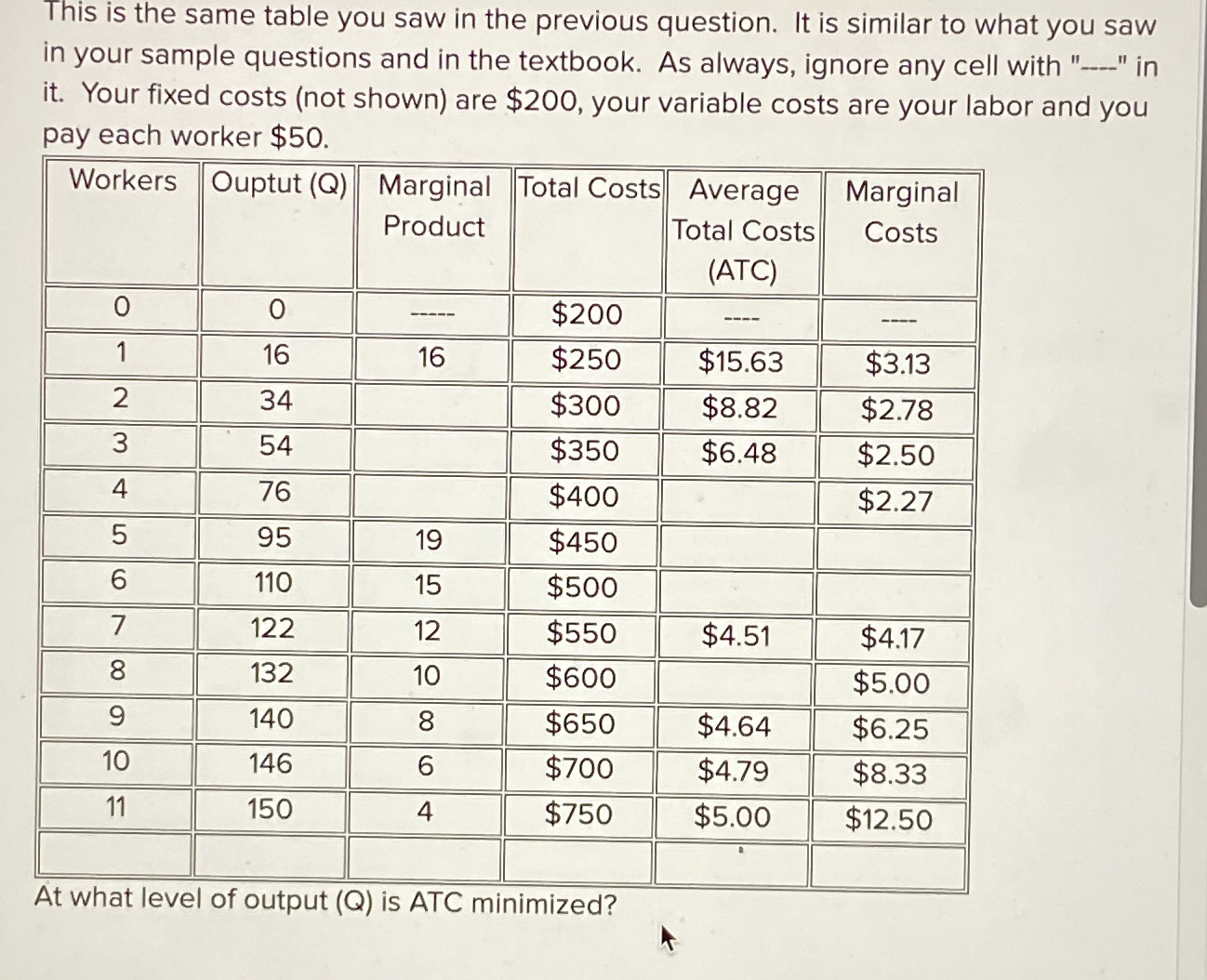 Solved This is the same table you saw in the previous | Chegg.com