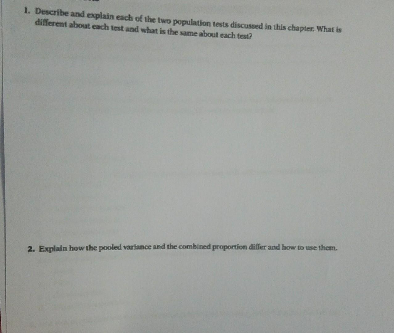 Solved 1. Describe and explain each of the two population | Chegg.com