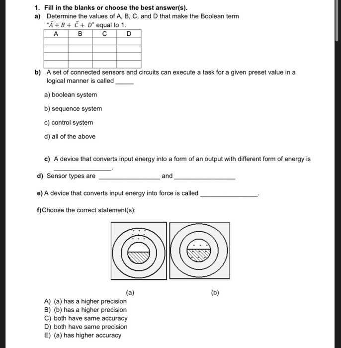 Solved 1. Fill In The Blanks Or Choose The Best Answer(s). | Chegg.com