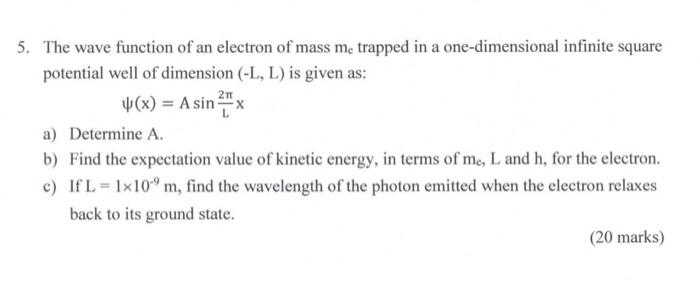 Solved The wave function of an electron of mass me trapped | Chegg.com