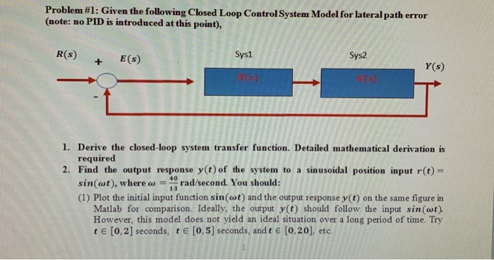 Solved Problem #1: Given the following Closed Loop Control | Chegg.com