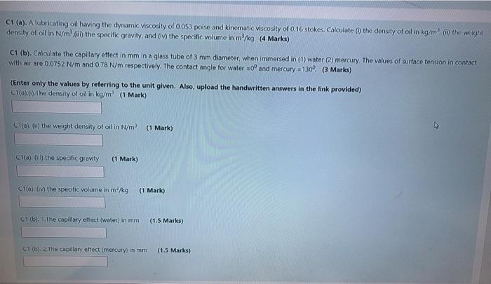 Solved C1(a). A lubricating oil having the dynamic viscosity | Chegg.com
