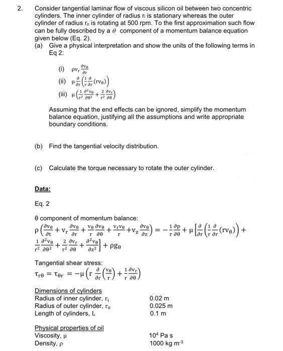 Solved Consider tangential laminar flow of viscous silicon | Chegg.com