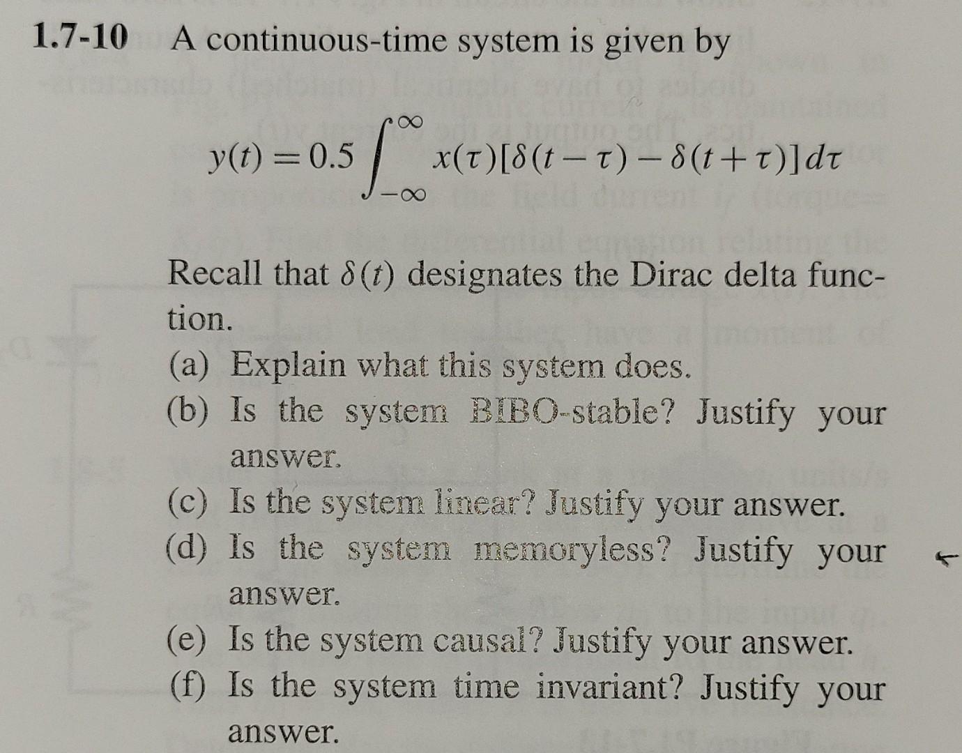 Solved 1.7-10 A Continuous-time System Is Given By | Chegg.com