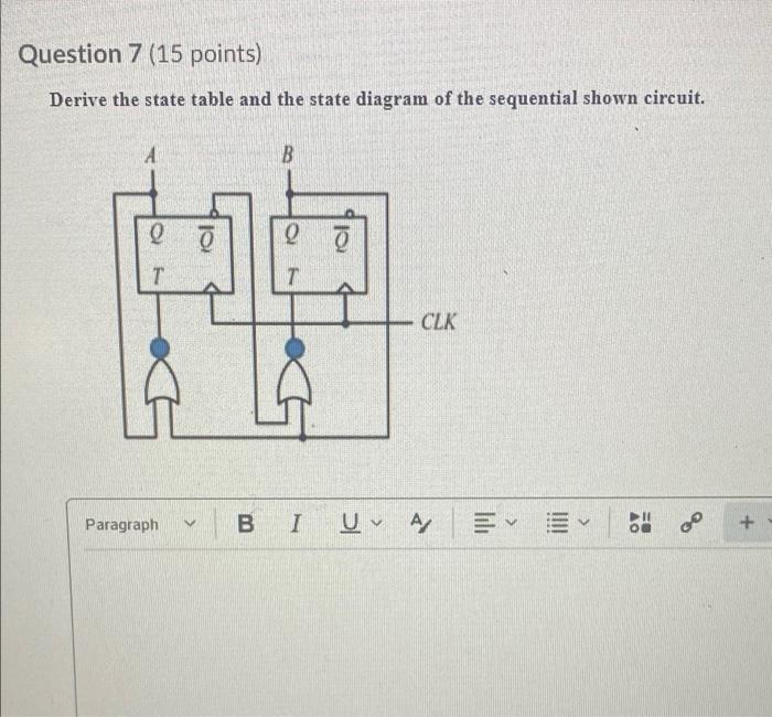 Solved Question 7 (15 points) Derive the state table and the | Chegg.com