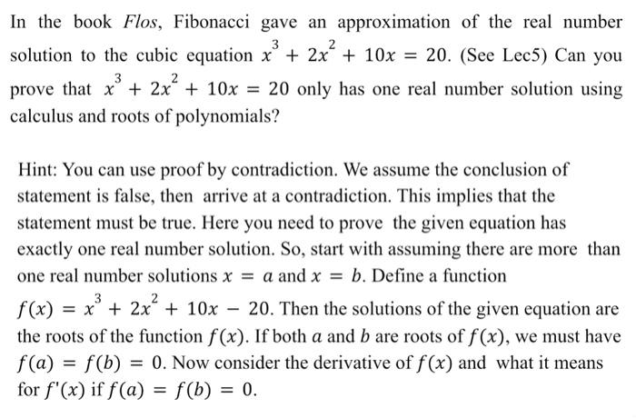 Solved In the book Flos, Fibonacci gave an approximation of | Chegg.com