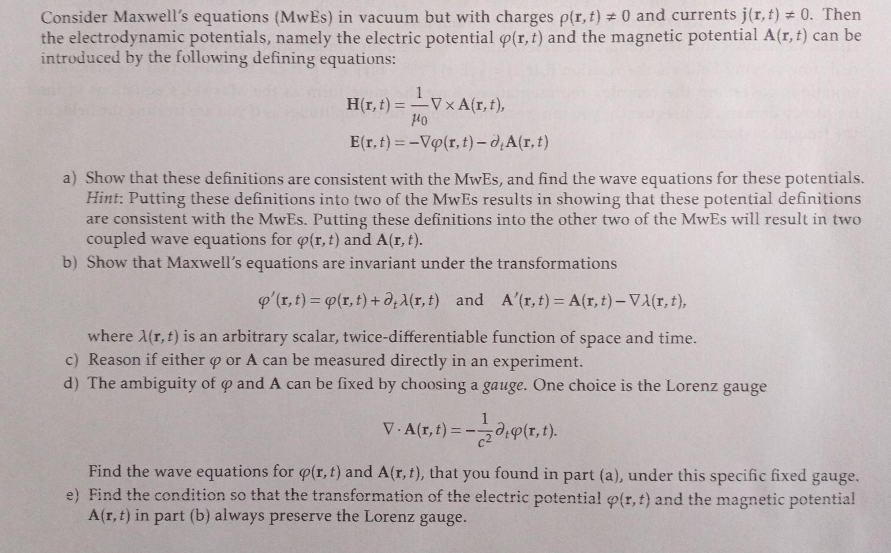 Consider Maxwell's Equations (MwEs) In Vacuum But | Chegg.com