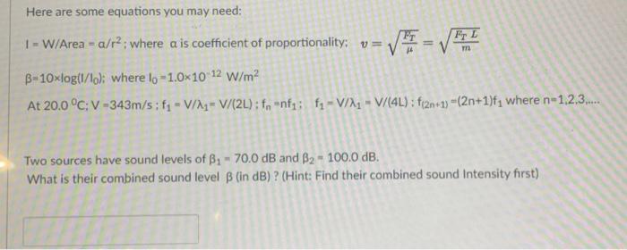 Solved Here Are Some Equations You May Need 1 W Area A Chegg Com