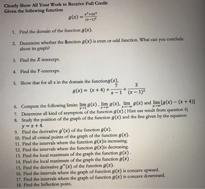 Solved Clearly Show All Your Work to Receive Full Credit | Chegg.com