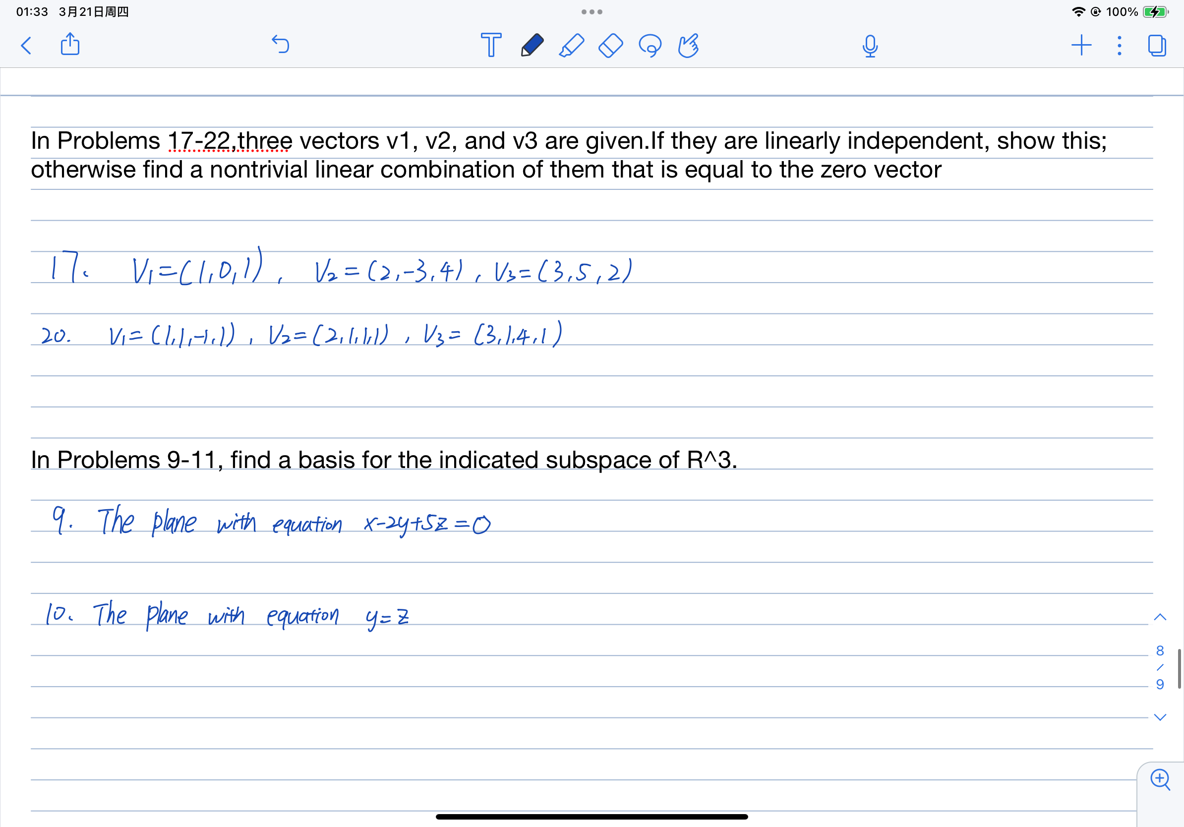 Solved In Problems 17-22,three vectors v1, ﻿v2, ﻿and v3 ﻿are | Chegg.com