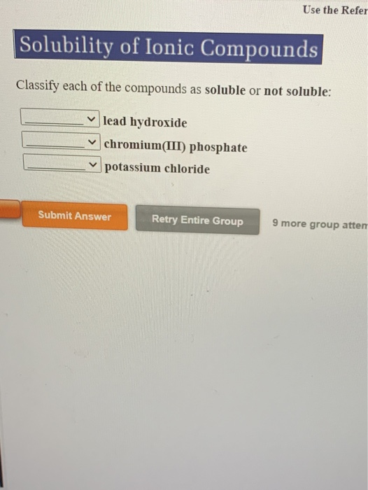 Solved Use the Refer Solubility of Ionic Compounds Classify