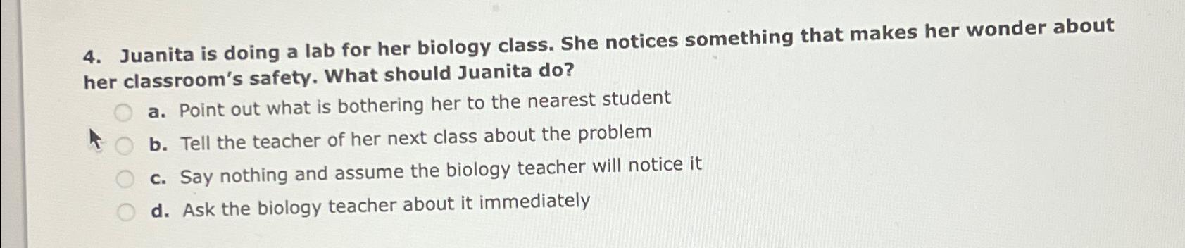 Solved Juanita is doing a lab for her biology class. She | Chegg.com