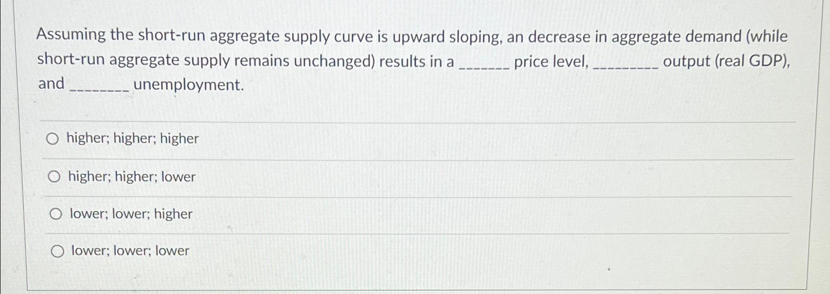 Solved Assuming the short-run aggregate supply curve is | Chegg.com