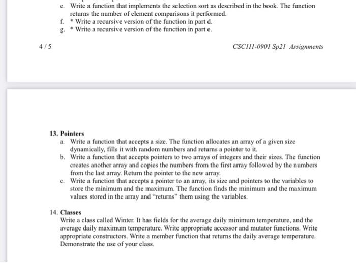 Solved e. Write a function that implements the selection | Chegg.com
