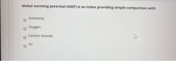 Solved Global warming potential (GWP) is an index providing | Chegg.com