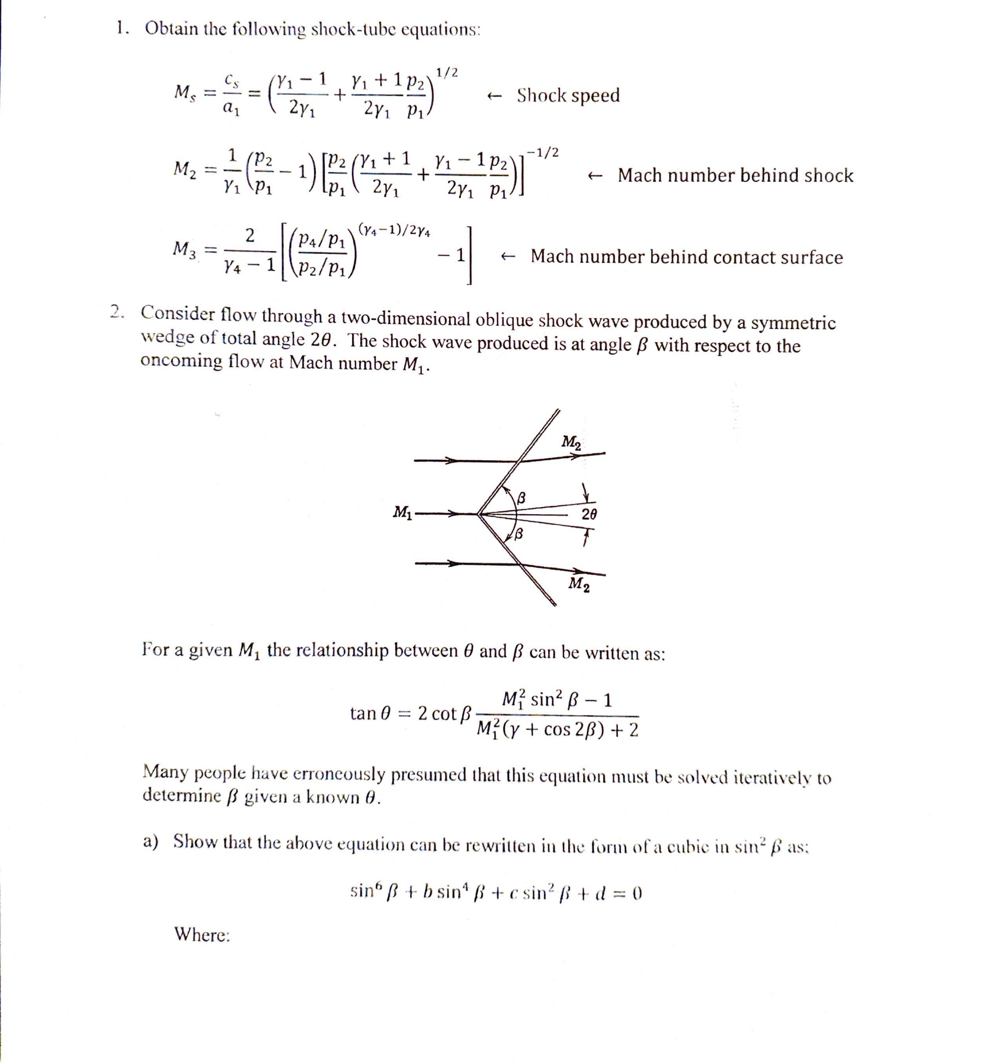 Solved Obtain the following shock-tube | Chegg.com