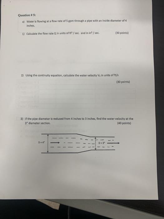 Solved Questions: a) Water Is flowing at a flow rate of 5 | Chegg.com