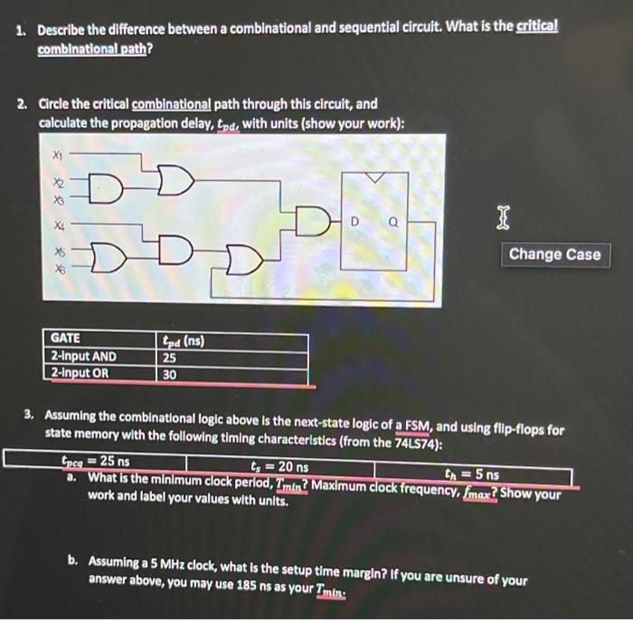 Solved 1. Describe the difference between a combinational | Chegg.com