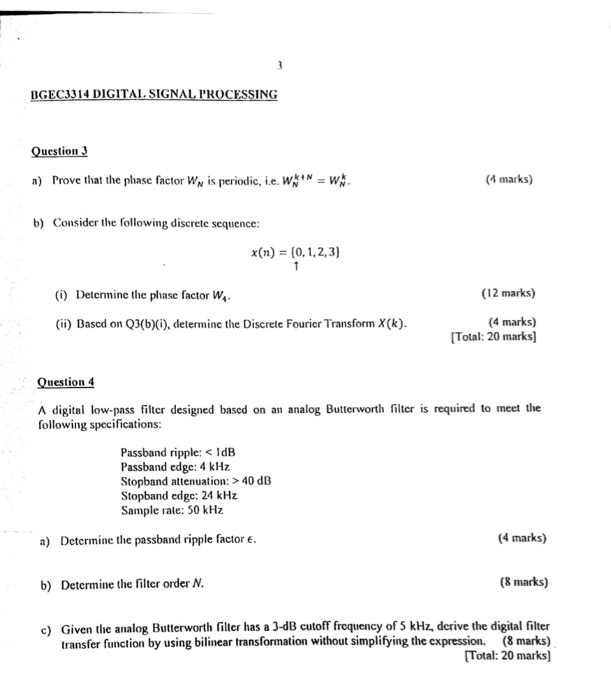 Solved BGEC3314 DIGITAL SIGNAL PROCESSING Question 5 An