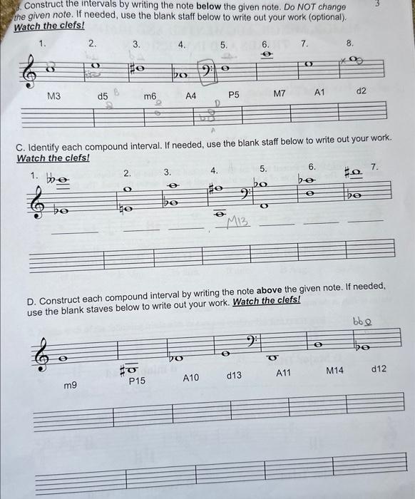 3. Construct the intervals by writing the note below | Chegg.com