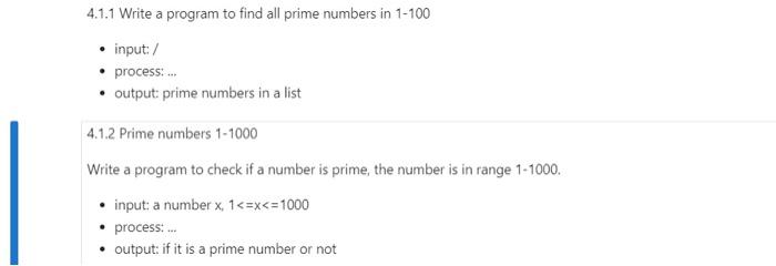 Solved 4.1.1 Write a program to find all prime numbers in | Chegg.com