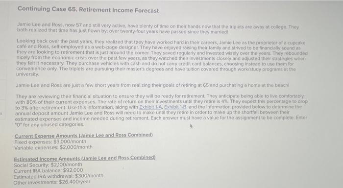 Solved Continuing Case 65. Retirement Income Forecast Jamie | Chegg.com