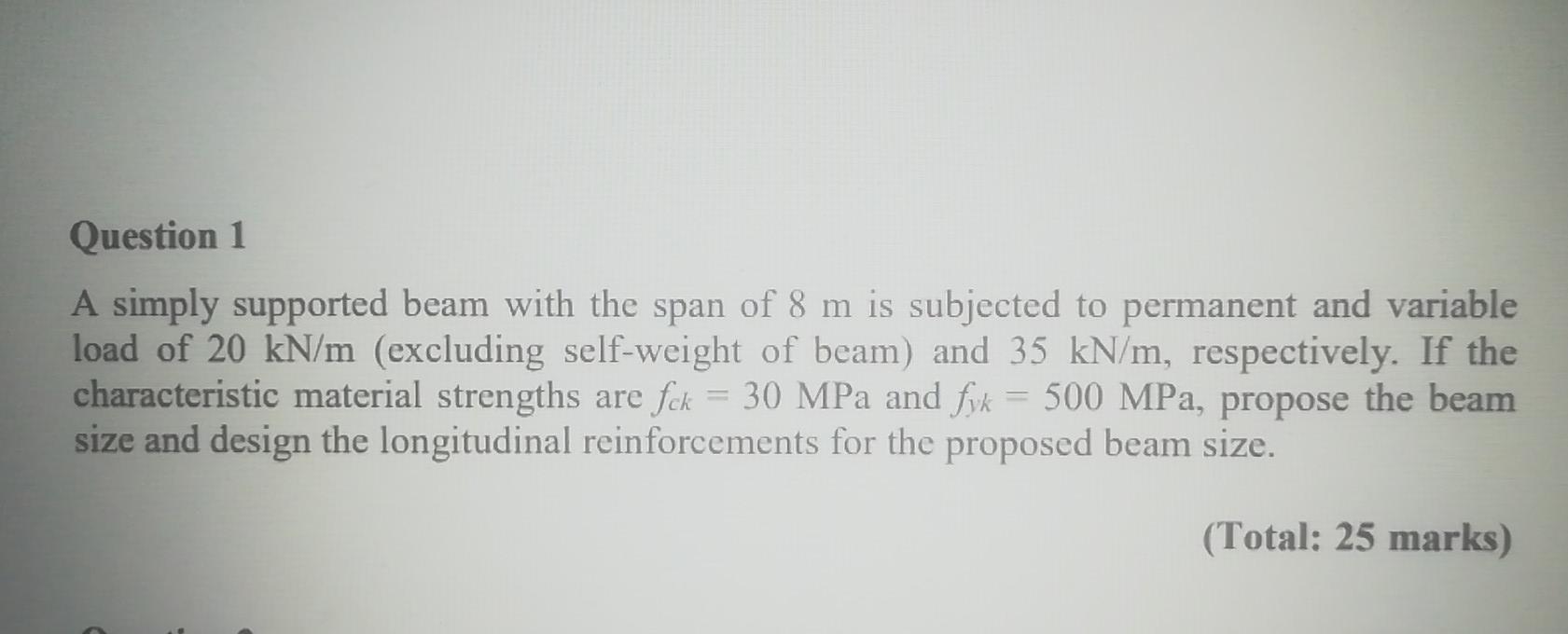 Solved Question 1 A simply supported beam with the span of 8 | Chegg.com