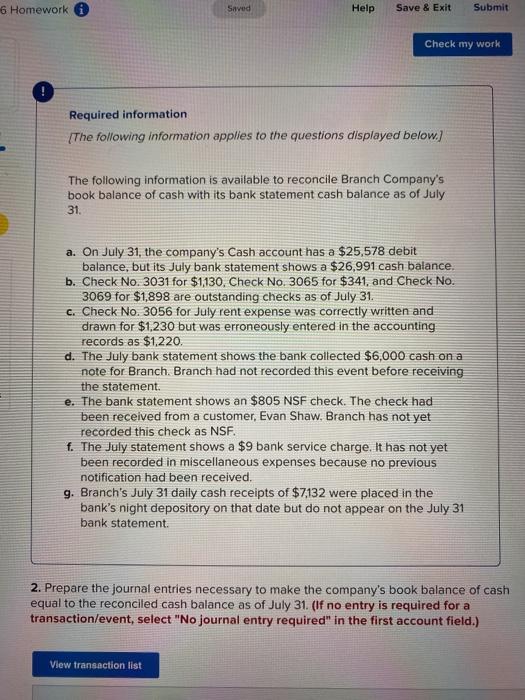 Solved 6 Homework Saved Help Save & Exit Submit Check my | Chegg.com