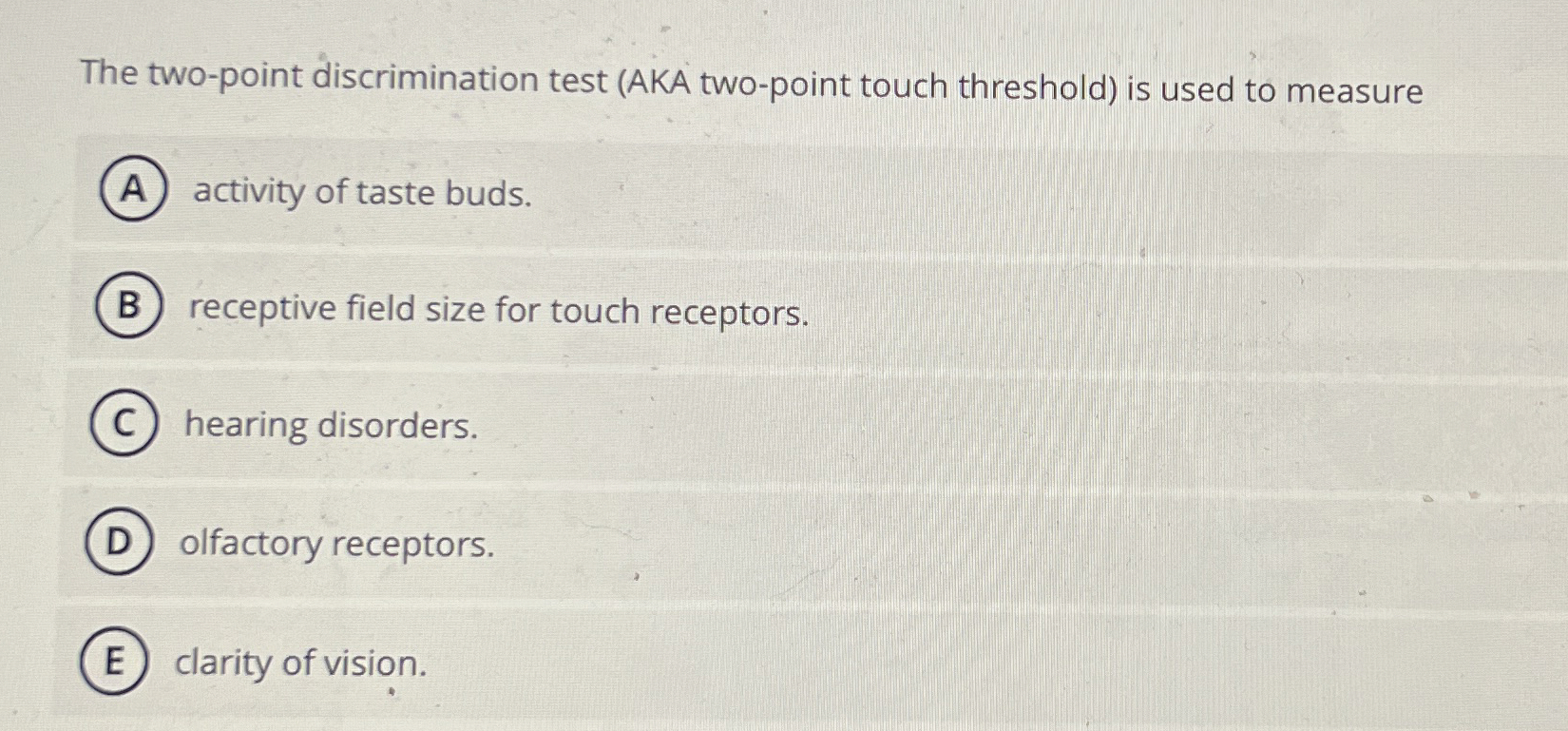 Solved The two-point discrimination test (AKA two-point | Chegg.com